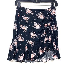 H&M Floral Print Flounce Ruffle Ruched Mini Skirt